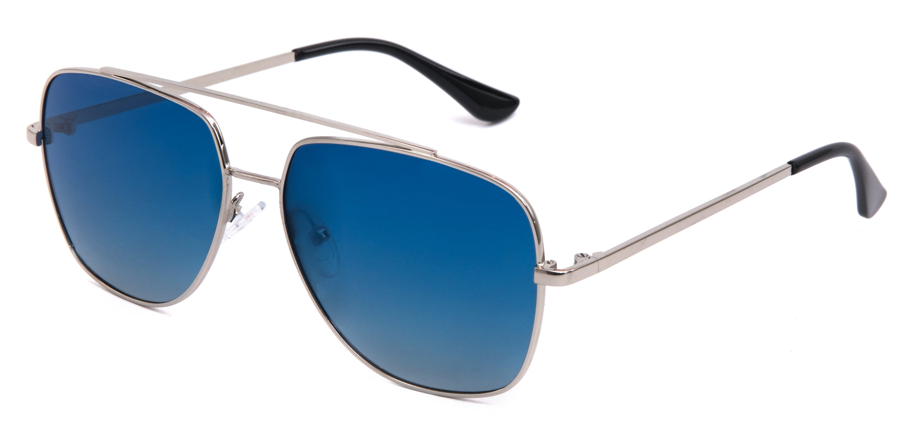 Silver Frame (Glossy Finish) - Polarized Blue Gradient Lens (C1)